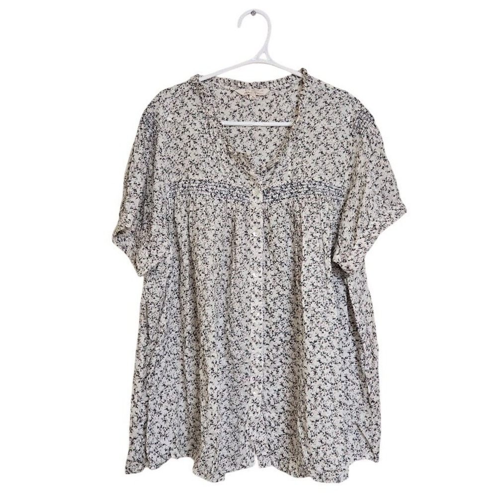 April Cornell Modern Prairie Floral Smocked Button Down Tunic Top XL Cottagecore